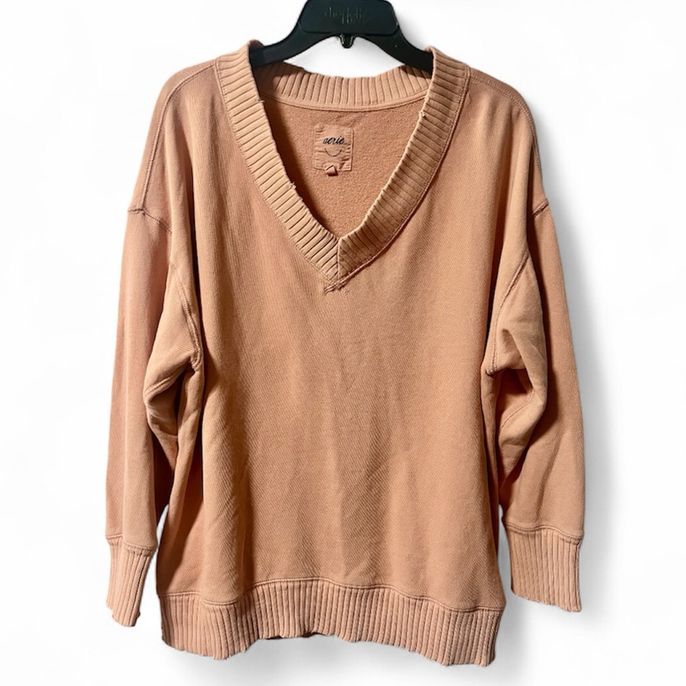 aerie | Down To Earth V-neck Sweatshirt - Raw Sienna
